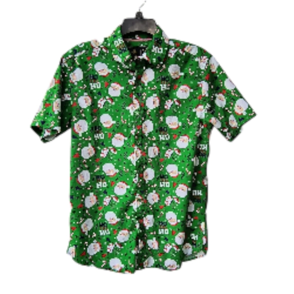 Rugby University Festive Green Holiday Santa Claus Ho Ho Ho Men's Shirt M